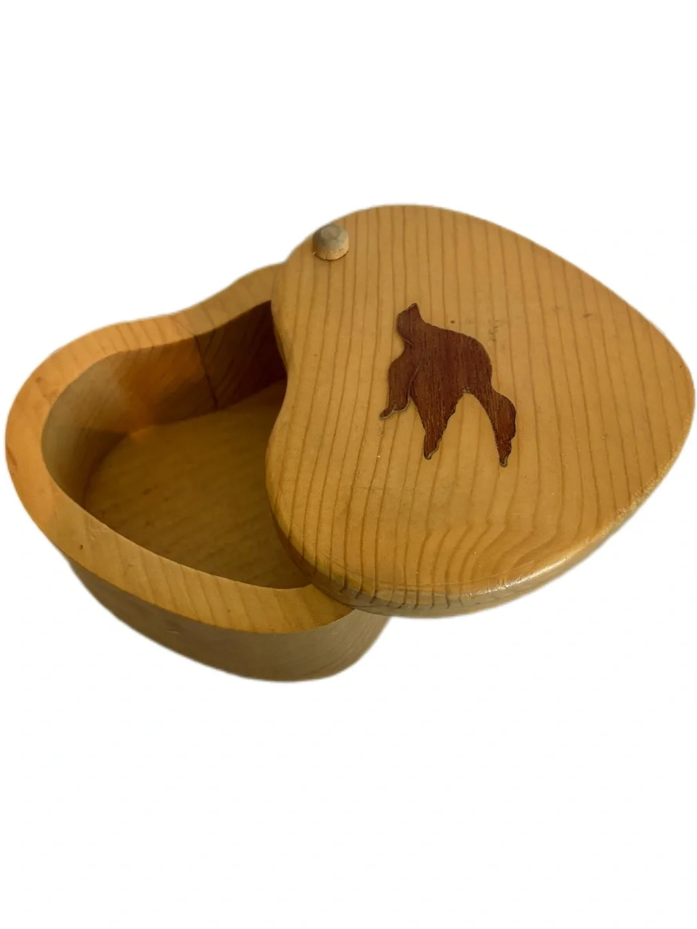 Vintage Wooden Heart-Shaped Bird Keepsake Trinket Stash Box - Natural Finish